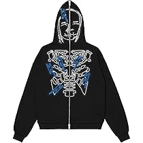 Amazon.com: NUFR Unisex Skull Skeleton Zip Up Hoodie
